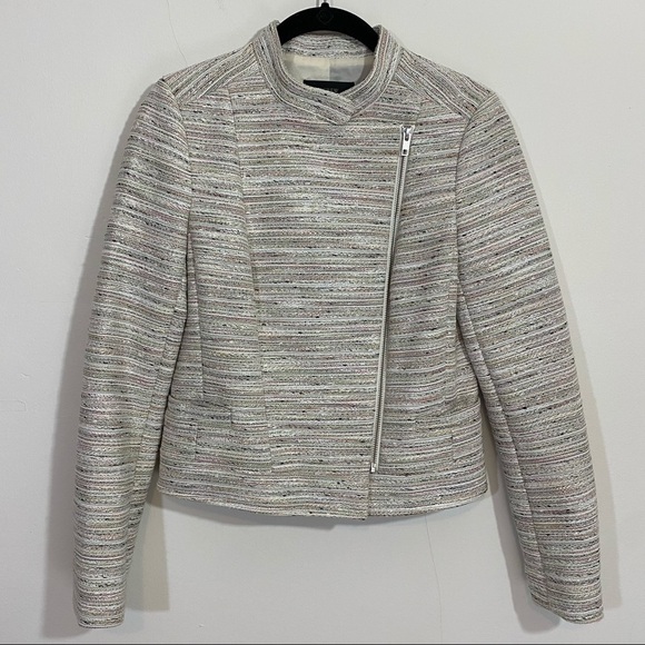 J. Crew Asymmetrical Zip Jacket in Pink Pepper Tweed Moto Motorcycle Jacket 2 - Picture 2 of 10